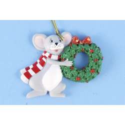 Item 436860 Christmas Mouse Holding Wreath Ornament