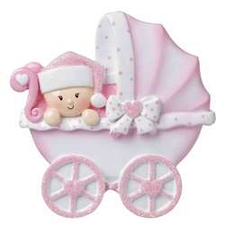 Item 459085 Pink Baby's First Christmas Baby Carriage Ornament