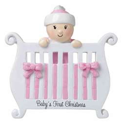 Item 459166 Pink Baby's First Christmas Crib Ornament