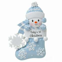Thumbnail Blue Baby's First Christmas Snowman Stocking Ornament