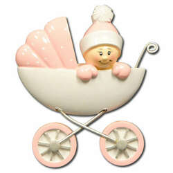 Item 459214 Pink Baby In Carriage Ornament