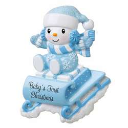 Thumbnail Blue Snowbaby On Sled Ornament