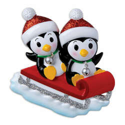 Thumbnail Penguin Couple On Red Sled Ornament
