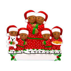Thumbnail African American Pajama Family Of 6 Ornament