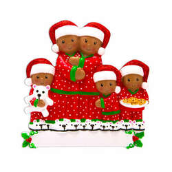 Thumbnail African American Pajama Family Of 5 Ornament
