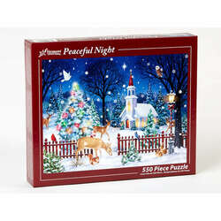Item 473093 thumbnail PEACEFUL NIGHT SNOWY CHURCH WITH ANIMALS 550 PIECE JIGSAW PUZZLE
