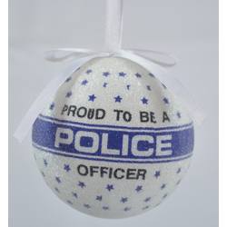 Item 483869 White/Blue Proud To Be A Police Officer Ball Ornament
