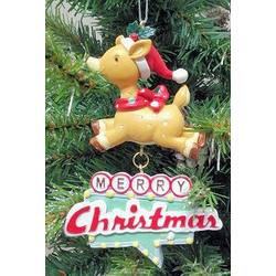 Item 483991 Deer With Retro Merry Christmas Sign Ornament