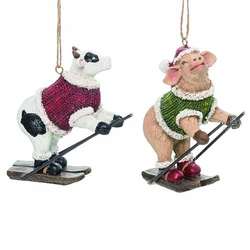 Item 501820 Skiing Jolly Cow/Pig Ornament