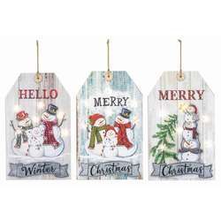 Item 509031 Merry Hello Christmas Snowman Tag Hanger With Lights