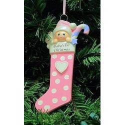 Item 525134 Long Pink Baby's First Christmas Stocking With Baby/Toys Ornament