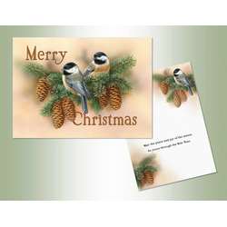 Thumbnail Chickadees With Pine Cones Christmas Cards