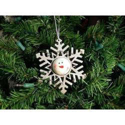 Item 558036 Silver Snowflake With Snowman Face Bell Ornament