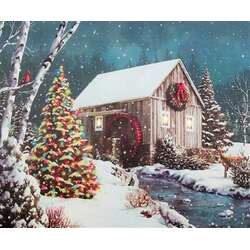 Item 558162 thumbnail Cabin Waterwheel Lighted Canvas