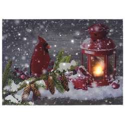 Item 558225 thumbnail Tabletop Cardinal With Red Lantern Lighted Canvas