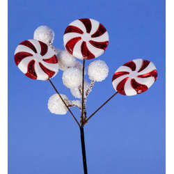 Item 568138 Red & White Peppermint Swirl Candies & White Berries Pick