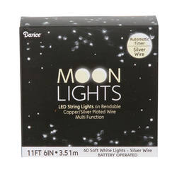 Item 568537 Set of 60 Battery Operated Moon Lights With Soft White Bulbs and Silver Wire