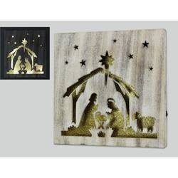 Item 601165 LED Light Up Holy Family In Manger Wall Hanging