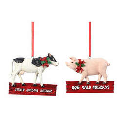 Item 601230 Cow/Pig With Sign Ornament