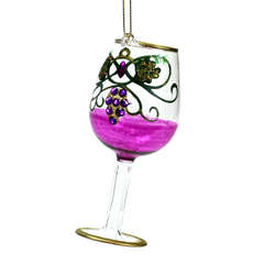 Item 808052 Purple Wine Glass With Grapes Ornament