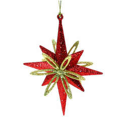 Thumbnail Gold/Red Glitter Star Ornament