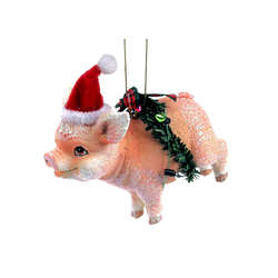 Thumbnail Piglet With Wreath and Santa Hat Ornament
