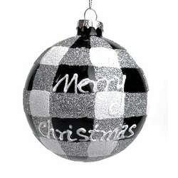 Thumbnail Glass Black Silver White Plaid Ball Ornament