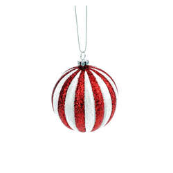 Thumbnail Red/White Striped Glittered Ball Ornament