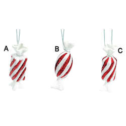 Thumbnail Striped Glittered Candy Ornament