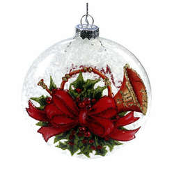 Thumbnail Clear Disc With Horn/Bow/Holly Ornament