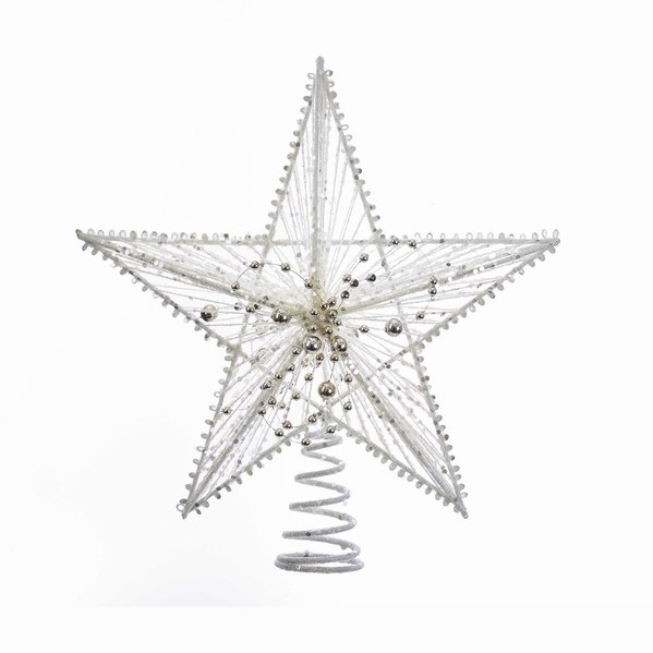 Item 100017 White Star With Silver Beads Tree Topper
