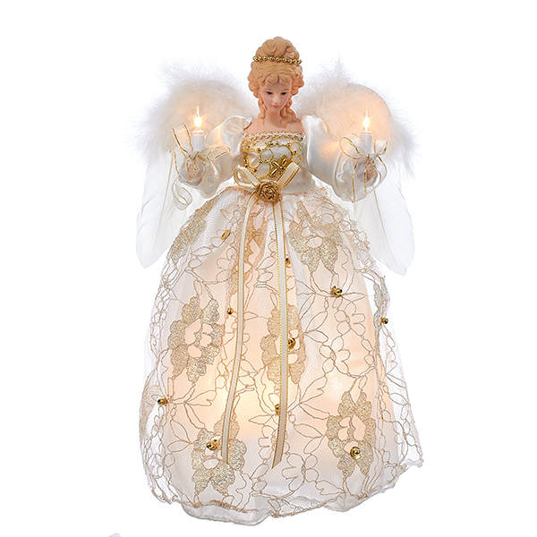 Clear Lights KSA 16.5 Lighted Ivory and Gold Angel Christmas Tree Topper 