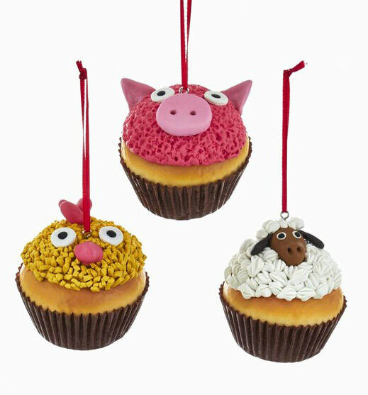 Item 100077 Pig/Chicken/Sheep Cupcake Ornament
