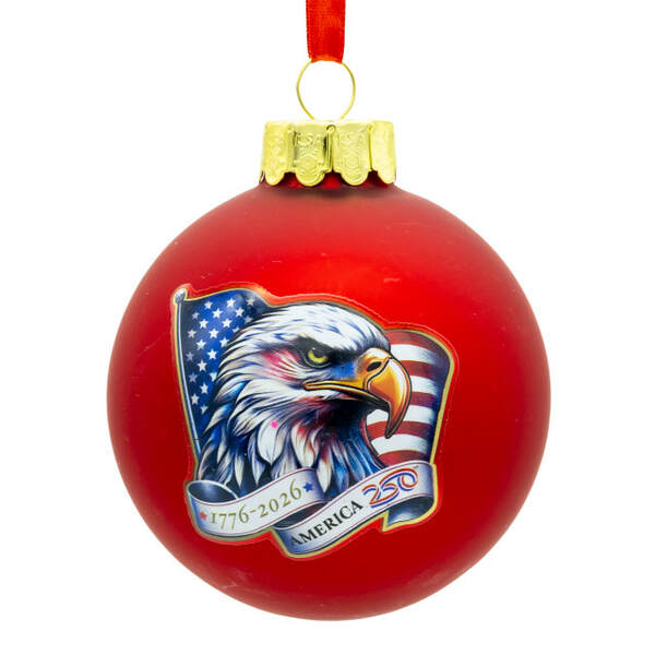 Item 100261 America 250th Red Ball With Eagle Head And Flag Ornament