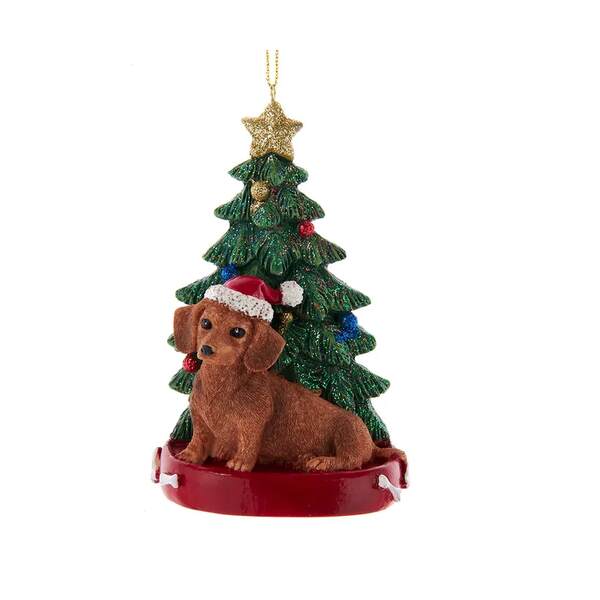 Item 100419 Red Dachshund With Tree Ornament