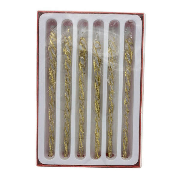 Item 100492 6 Piece Box Of Glass Twist Gold Icicle Ornaments