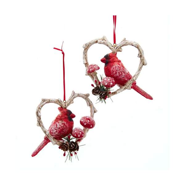 Item 100507 Cardinal Birds In Heart Frame Ornament