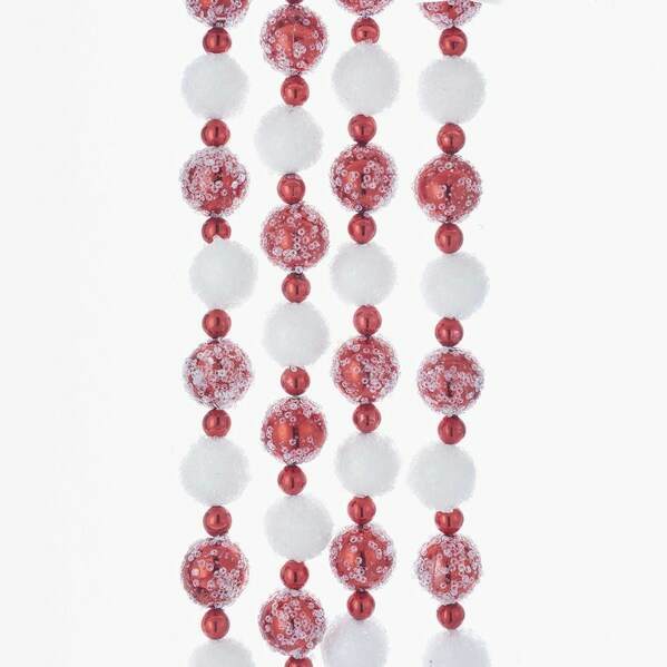 Item 100587 6 Foot Red and White Frosted Bead Garland