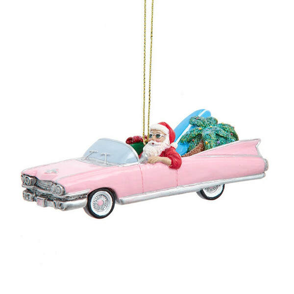 Item 100619 Santa In Pink Cadillac Ornament