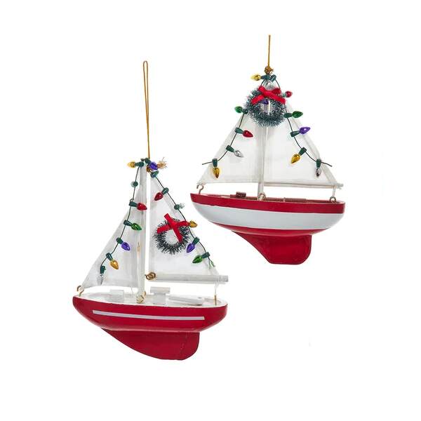 Item 100673 Red Sailboat With Wreath Ornament