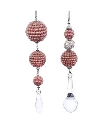 Item 100722 Pink Beads Clear Stones Dangle Ornament