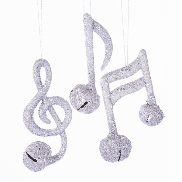 Item 100729 Silver Glitter Music Note With Bell Ornament