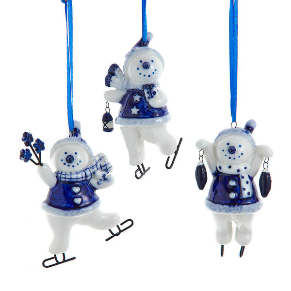 Item 100776 Blue Delft Ice Sakting Snowman Ornament