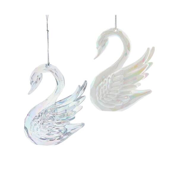 Item 100785 Swan Opalescent Clear/White Ornament