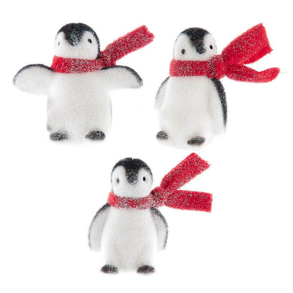 Item 100871 Flocked Penguin With Red Scarf Ornament