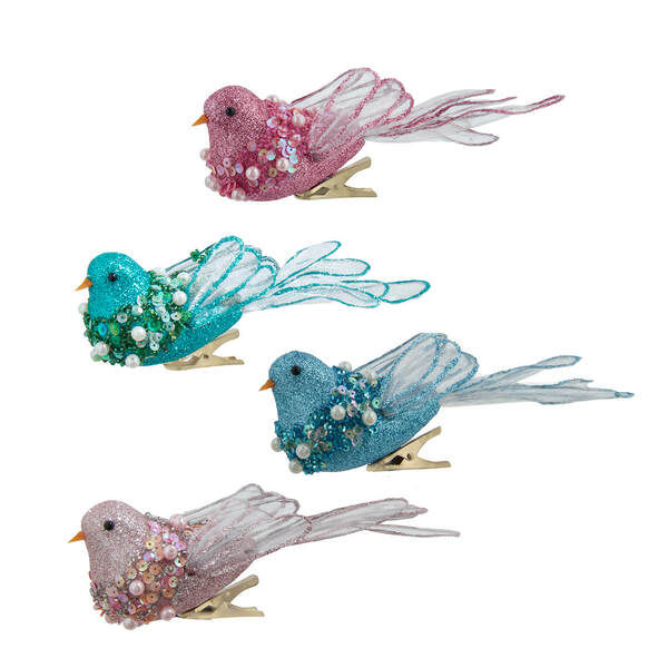 Item 100955 Glittler Pearl Bird Clip-on Ornament