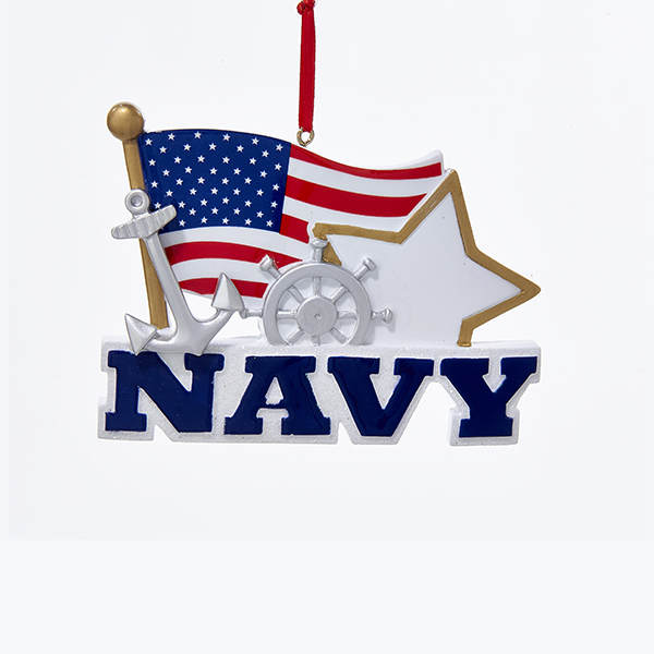 Item 100993 U.S. Navy Text With American Flag and Star Ornament