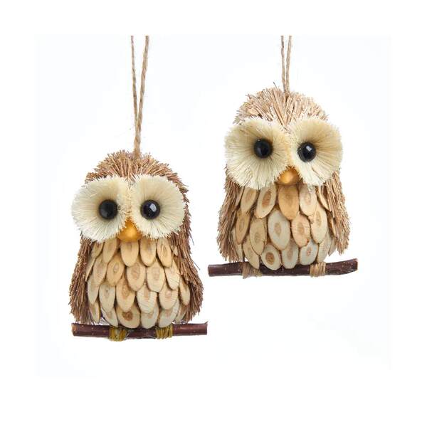 Item 101056 Wood And Sisal Owl Ornament