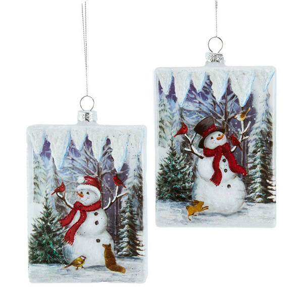 Item 101119 Rectangle Glass Snowman Ornament
