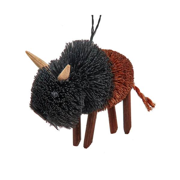 Item 101175 Buri Black and Brown Bison With Rattan Feet Ornament